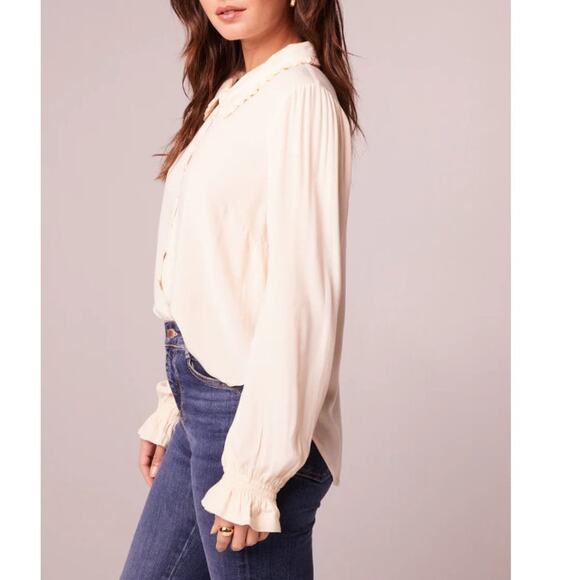 BAND OF THE FREE DENISE CREAM RUFFLE COLLAR BUTTON DOWN POET‎ BLOUSE TOP L-NEW - Picture 4 of 8